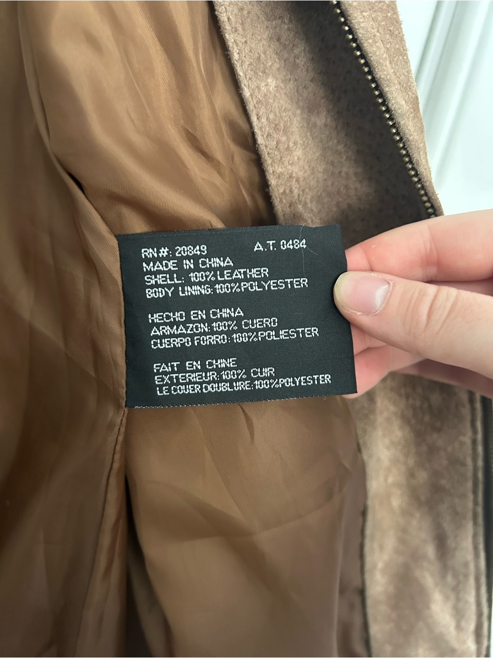 Tan Taupe Genuine Suede Zip Up Leather Jacket - Picture 4 of 8